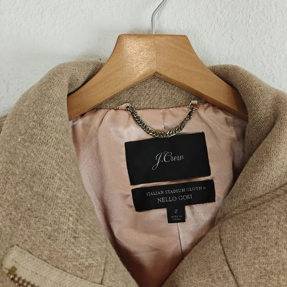 J.Crew Cocoon Coat Italian Stadium-Cloth Wool SANDSTONE - BEIGE Sz 2 (Stains) - Picture 11 of 16